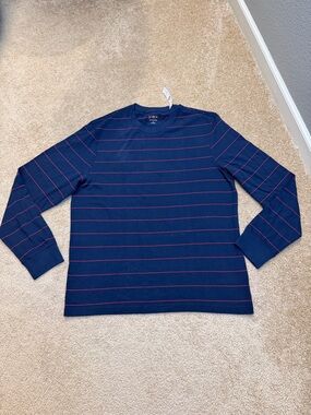 J. Crew Men's Vintage Jersey Relaxed Long Sleeve Shirt in Navy with Red Stripes